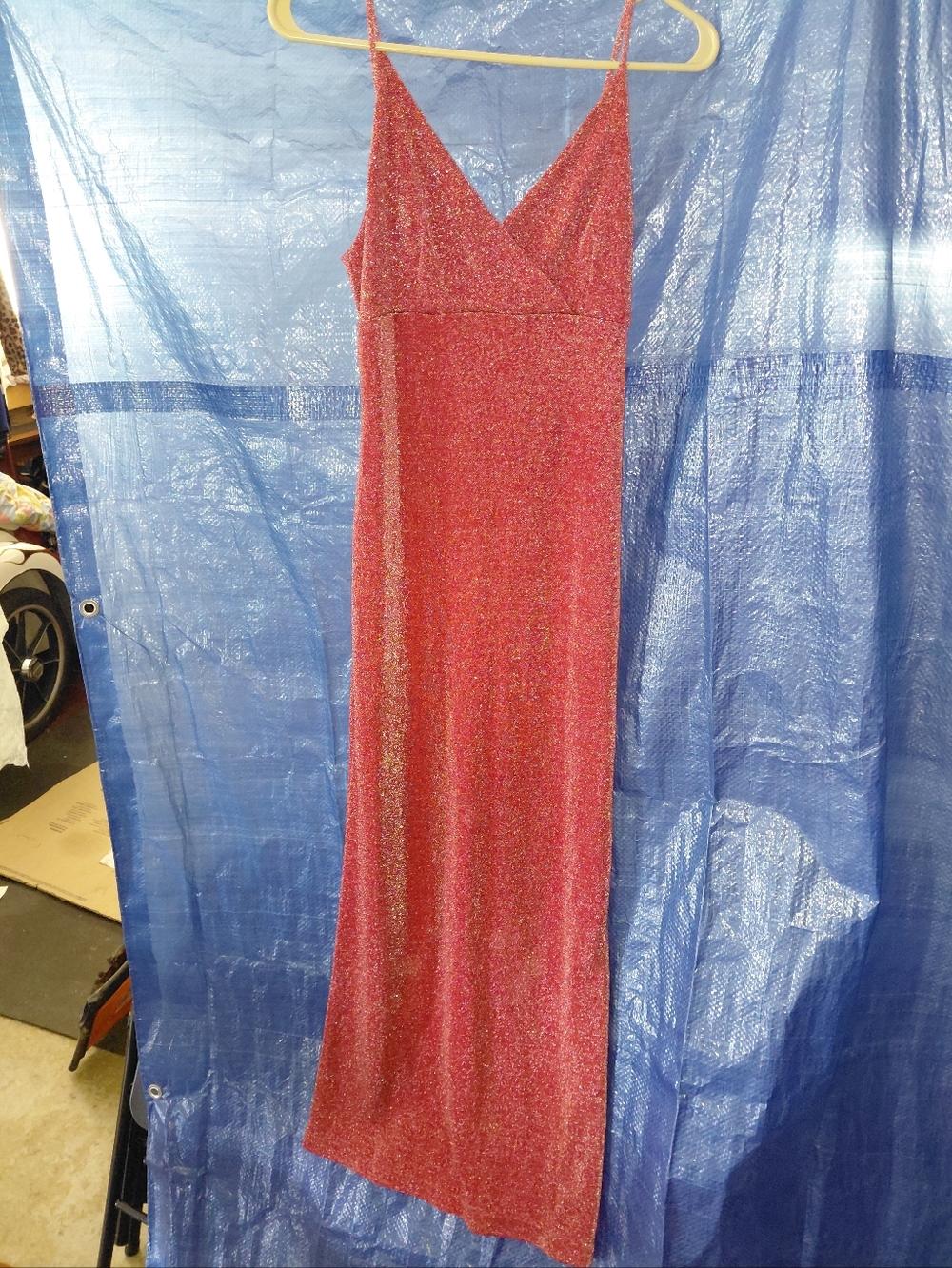 Sparkle V-Neck Red Maxi Slip Dress